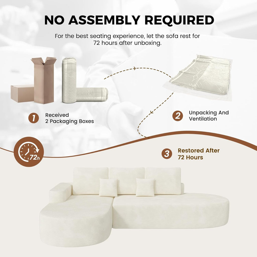 112" Modular Curved Cloud Couch, Oversized Couches for Living Room, Modern Boneless Sectional Sofa with Deep Seat, Foam Couch, No Assembly Required, Beige, 1PCS