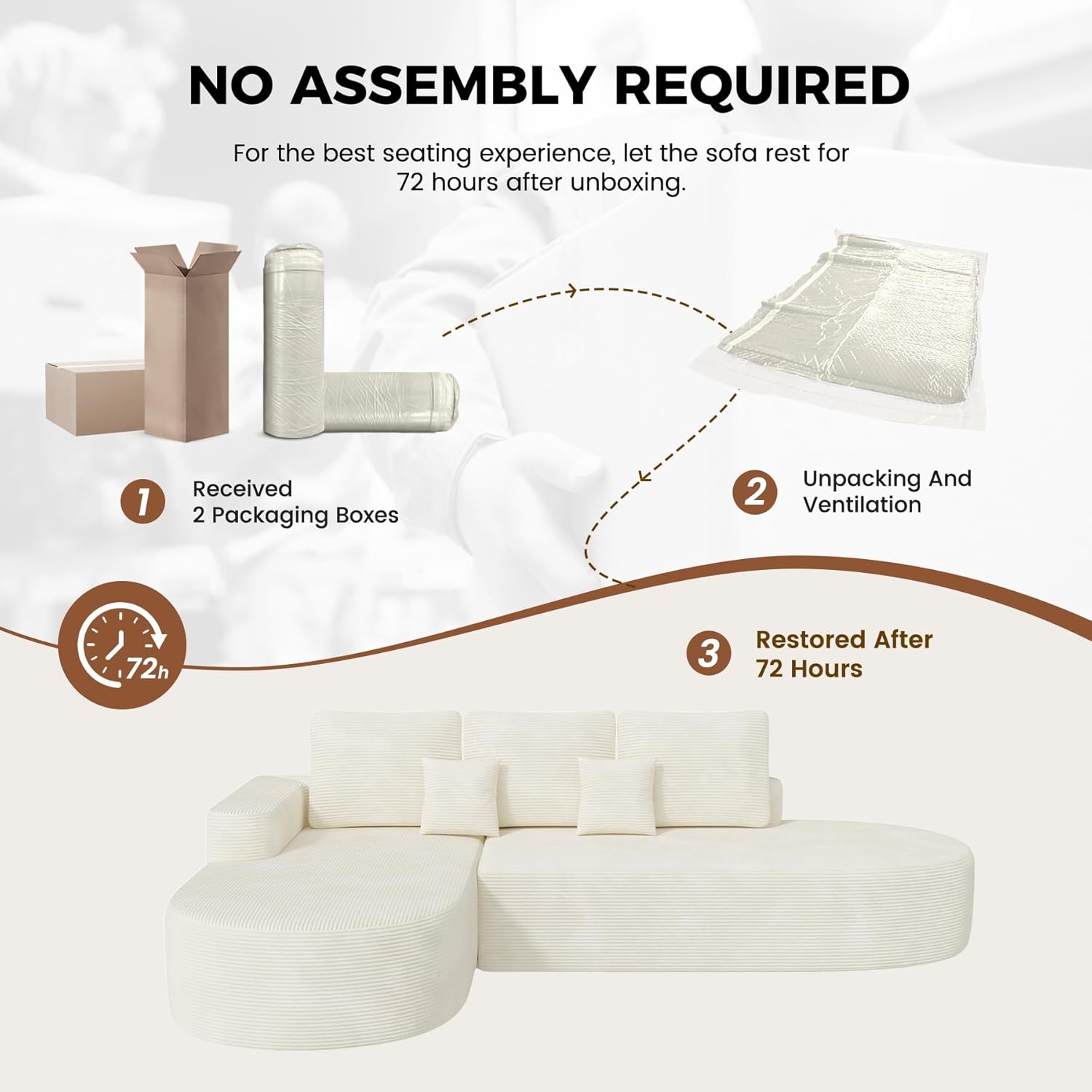 112" Modular Curved Cloud Couch, Oversized Couches for Living Room, Modern Boneless Sectional Sofa with Deep Seat, Foam Couch, No Assembly Required, Beige, 1PCS