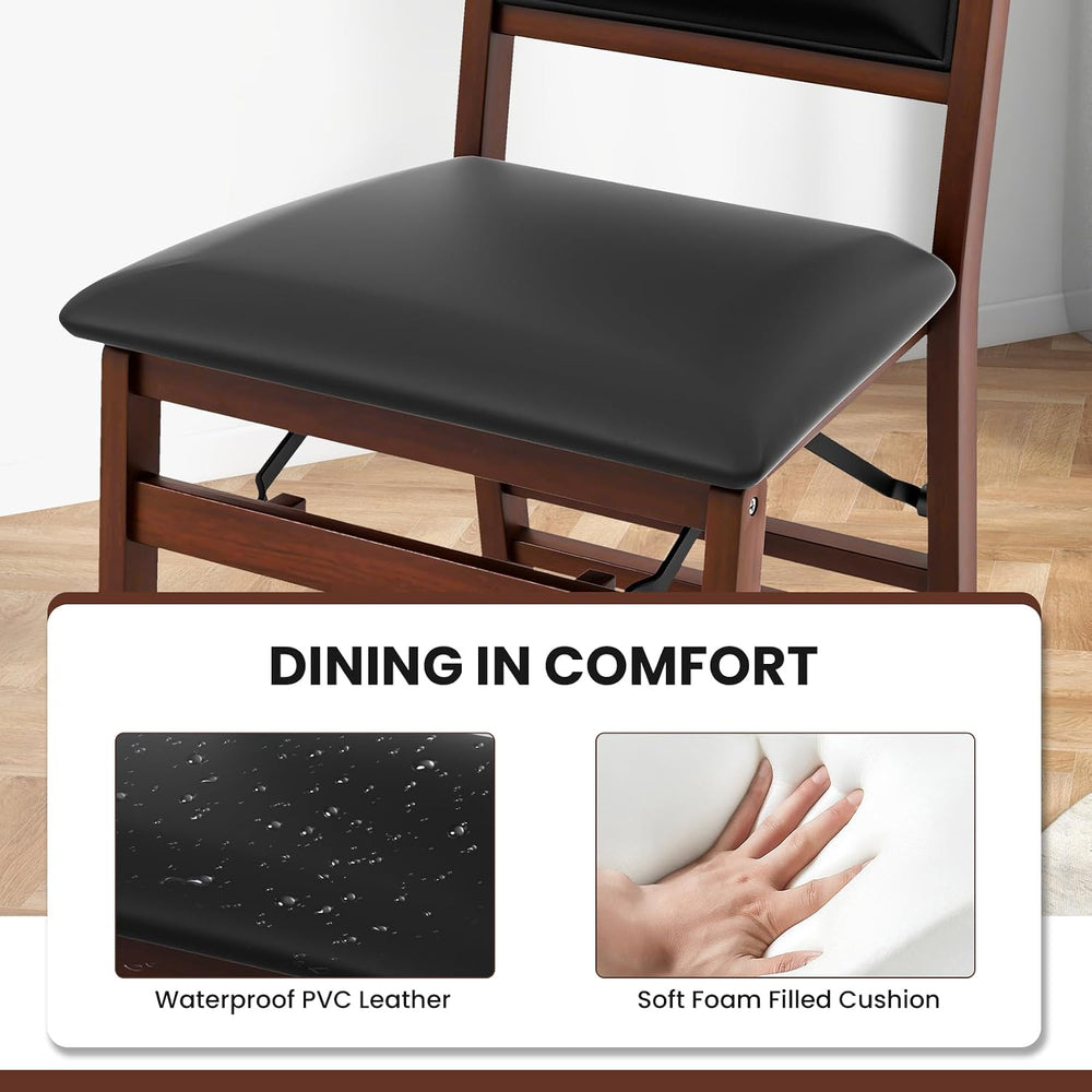 KOTEK Folding Dining Chairs Set of 4, Wooden Kitchen Chairs with Padded Seat ...
