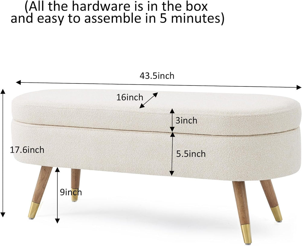 IAFIKE Oval Storage Bench 43.5" Ottoman Bench Upholstered Boucle Fabric ...