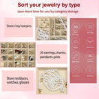 BOOVO Clear Lid Jewelry Box,3 Layers Jewelry Organizer Large Multi-Functional Jewelry Storage Box with 2 Drawers,Jewelry Display Case of Rings Earrings Necklace Bracelets for Women Girls (Pink)