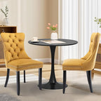 3-Pieces 31.5" Round Dining Table Set for 2, Black Dining Table & Velvet Upholstered Dining Chairs Set of 2 for Kitchen Dining Room Apartment Small Space(Gold Chairs)
