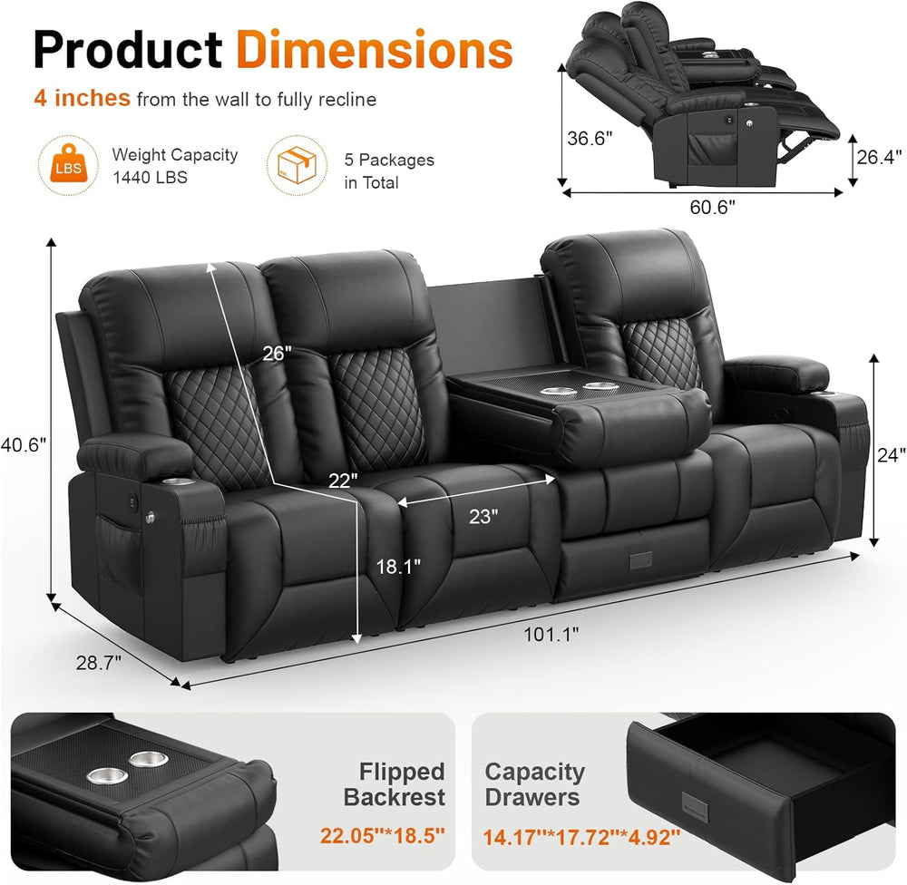FURNIMAT Recliner Sofa, Modern Dual Reclining Sofa with Flip Back Console, 4 ...