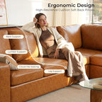 ELUCHANG 113" V-Shaped Modular Sectional Sofa Couch, Modern 5-Seat Premium Faux Leather Deep Seat Sofa with Corner, Removable Cover, Easy Assembly, Large Sofas & Couches for Living Room, Office, Brown | Spring Cushions, Easy to Clean
