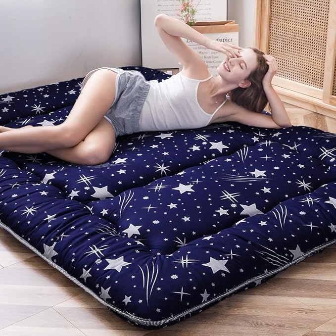 MAXYOYO Japanese Floor Mattress Futon Mattress, 4" Thicken Tatami Mat Sleeping Pad Foldable Roll Up Mat Boys Girls Dormitory Pad Kids Floor Lounger Pillow Bed, Charcoal Grey, Queen Size
