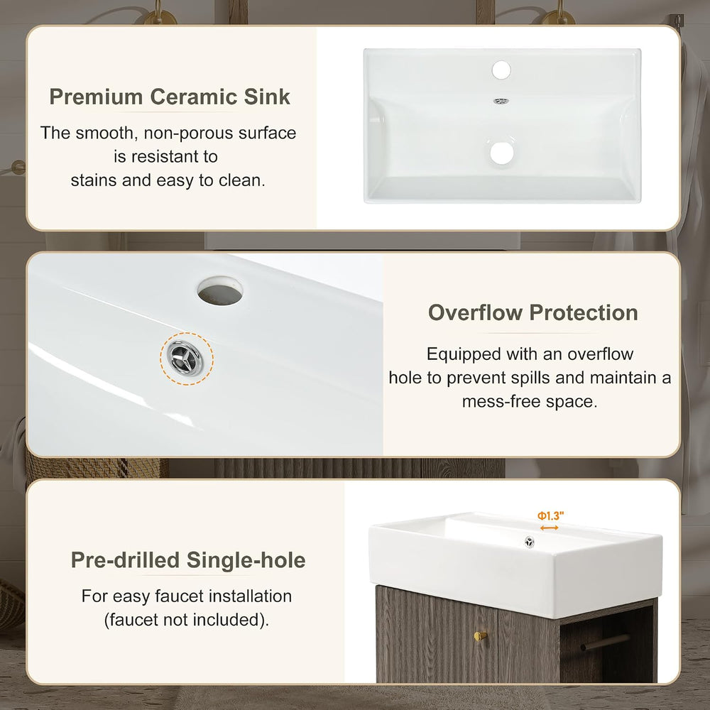 JIVOIT Bathroom Vanity with Ceramic Sink, 21.6" Bathroom Cabinet with Op...