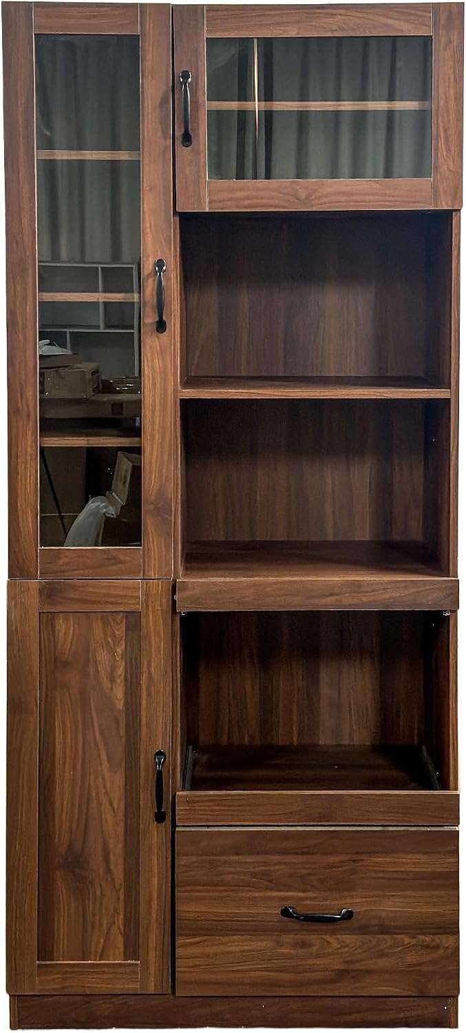 70.87" Tall Kitchen Pantry Storage Cabinet with Pull-out Trays, Farmhous...