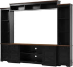 98.8" W Wall Unit Entertainment Center with Bookshelves for TVs up to 80", Modern TV Stand Media Console with Cabinets and Adjustable Shelves for Living Room (Black+Brown2)