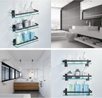 AIJALY 3 Pack Bathroom Glass Shelf,Aluminum Tempered Glass 0.34in Extra Thick Rectangular 1 Tier Storage Organizer Wall Mount,Black 15.7in