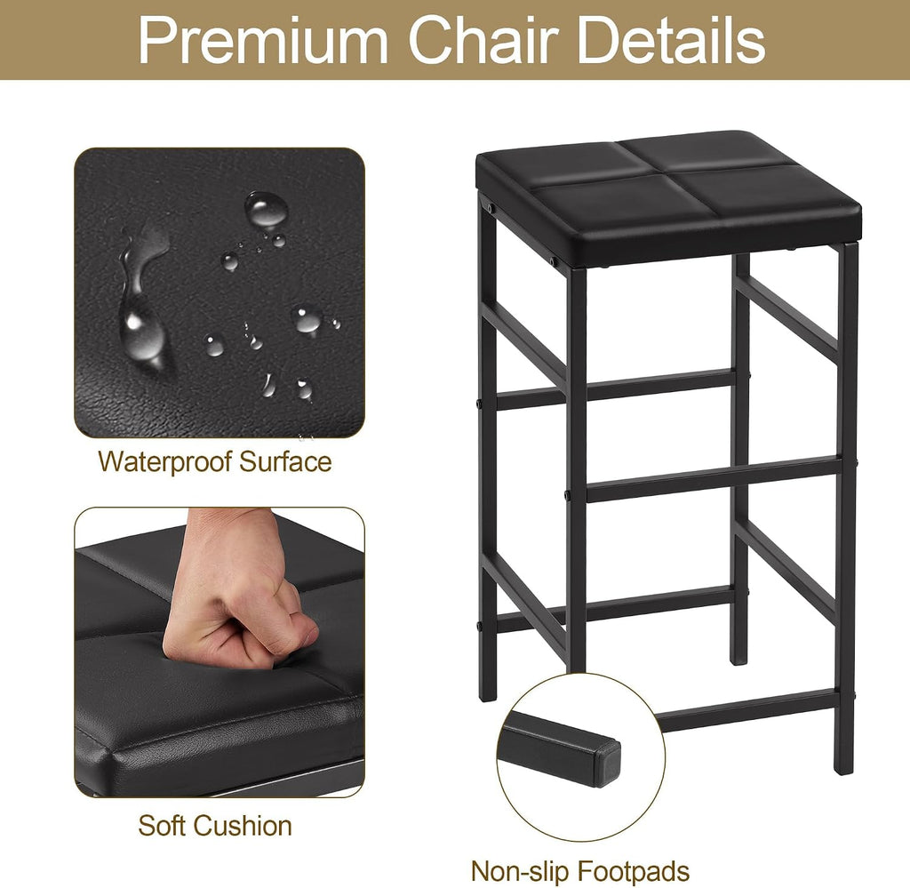 VECELO Bar Table and Chairs Set for 2, 3-Piece Dining Set with Storage Shelves, Cup Holder & Wine Rack, PU Leather Cushion Stools, for Kitchen Small Space, Brown