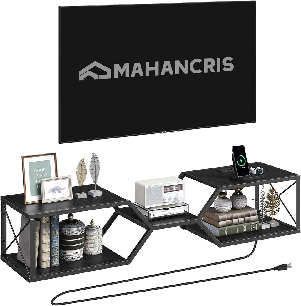 MAHANCRIS Floating TV Stand with Power Outlet, Wall-Mounted TV Shelf with X-Shaped Frame, Floating Entertainment Center with Storage, for Living Room, Bedroom, Black TVBK301E01