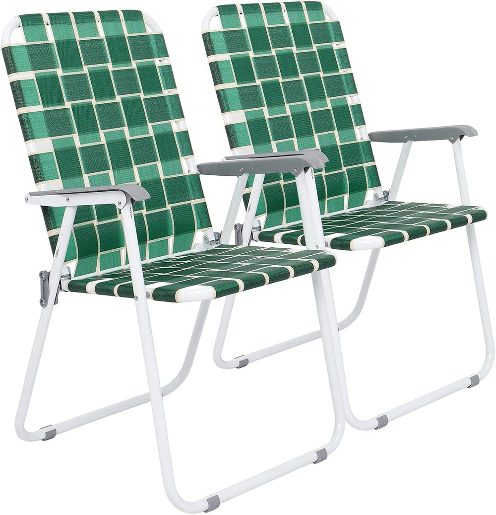 VINGLI Patio Lawn Webbed Folding Chairs Set of 2, Outdoor Beach Chair Portabl...