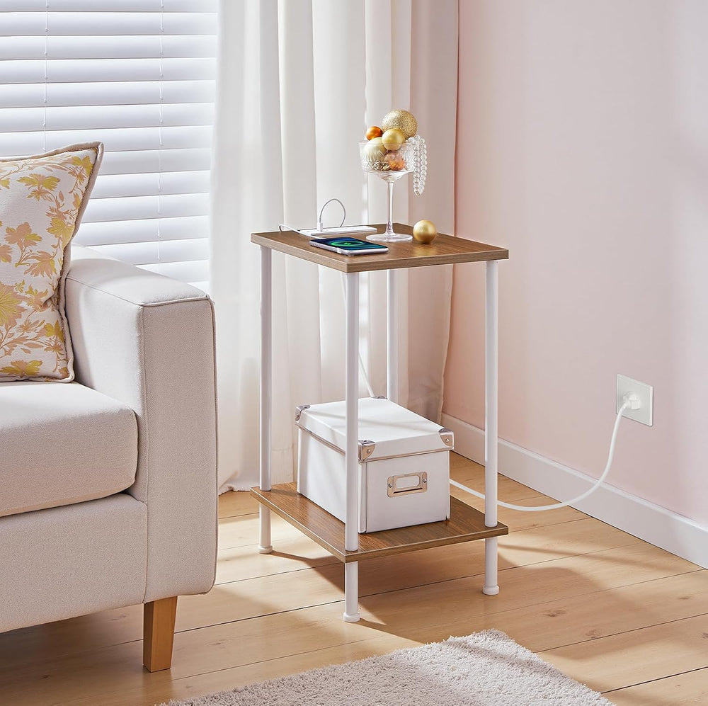 HOOBRO Side Table with Charging Station, End Table with USB Port and Outlets,...