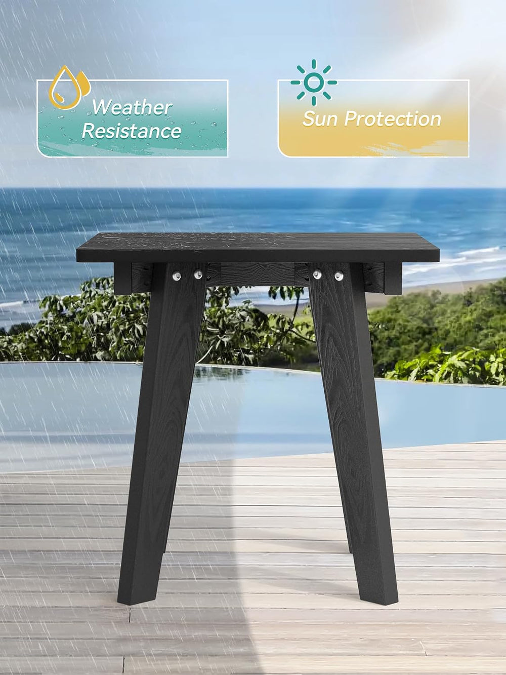 Outdoor Side Table, HDPE Weather Resistant Small Patio Table for Porch and Ba...