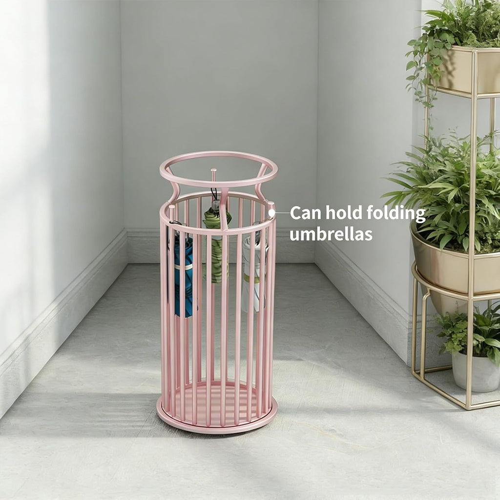 Metal Umbrella Stand with Hooks, Commercial Umbrella Holder & Storage Rack Organizer, Floor Standing Umbrella Bucket for Home, Hotel, Lobby & Entryway Decor.(Gold)