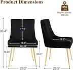 Velvet Dining Chairs Set of 4, Modern Upholstered Kitchen Chair with Pull Handle & Pleated Back, Mid Century Accent Chair with Gold Metal Legs for Vanity,Dining,Kitchen,Living Room, Black