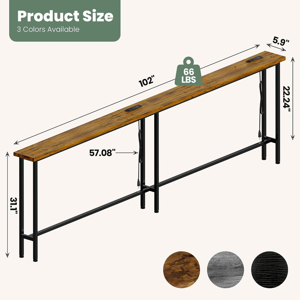 GRLEAF 102" Sofa Table with Built-in Power Strip (4 AC Outlets & 4 U...