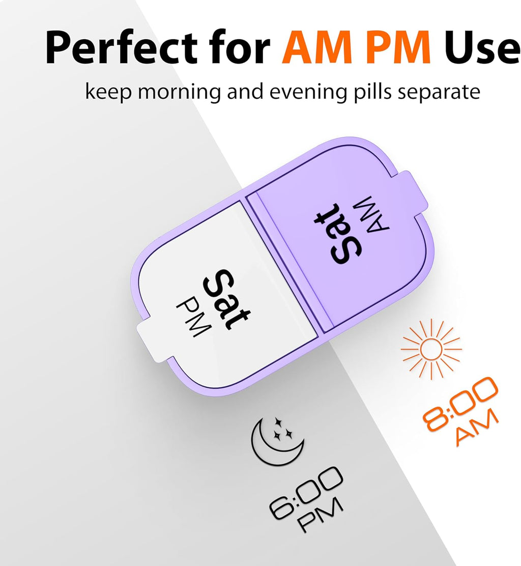 Extra Large Weekly Pill Organizer - XL Vitamin Holder with 7 Detachable AM PM Compartments - Portable Medicine Dispenser for Home and Travel, Big Supplement Container for Weekly or Daily Use, Purple