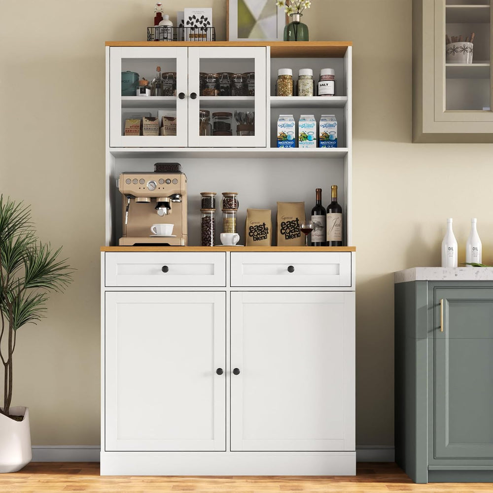 Tall Kitchen Pantry Cabinet, Modern Kitchen Hutch with Microwave Stand | Pant...