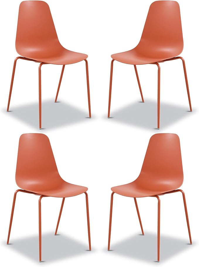 Poly & BARK Isla Stackable Dining Chairs Set of 4 – Mid Century Modern Plastic Dining Chair with Metal Legs – Kitchen & Dining Room Chairs – Dining Table Chairs Set – Indoor/Outdoor – Coral Red