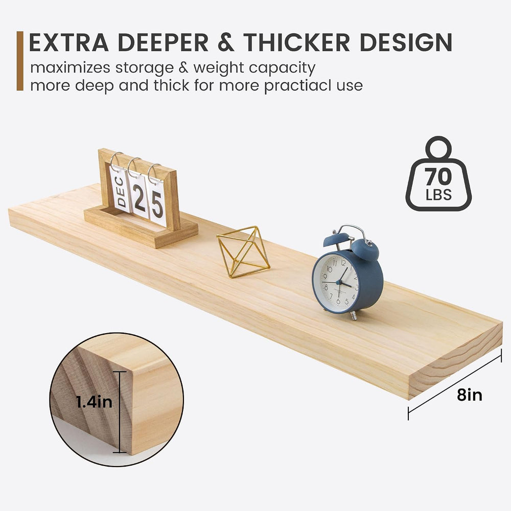 30 Inch Floating Shelves for Wall, Deep Rustic Solid Wood Floating Shelves fo...