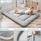 MAXYOYO Japanese Floor Mattress Futon Mattress, 4" Thicken Tatami Mat Sleeping Pad Foldable Roll Up Mat Boys Girls Dormitory Pad Kids Floor Lounger Pillow Bed, Charcoal Grey, Queen Size