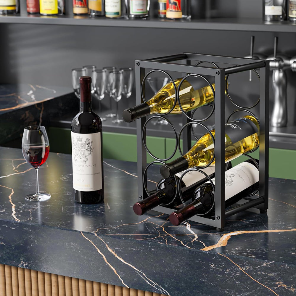Metal Countertop Wine Rack 6 Bottles, Fits Large Wine Bottles | Free Standing