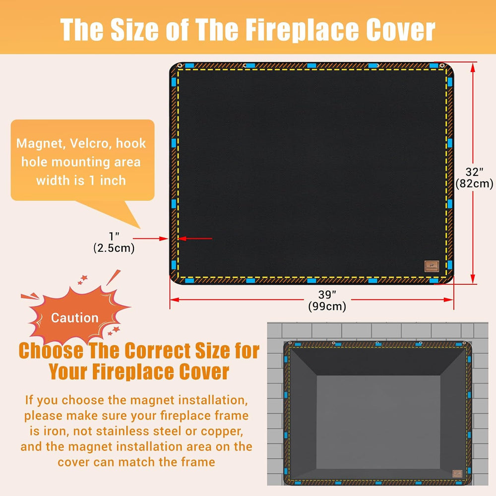 Magnet Fireplace Cover, Black Color, (39" W x 32" H)