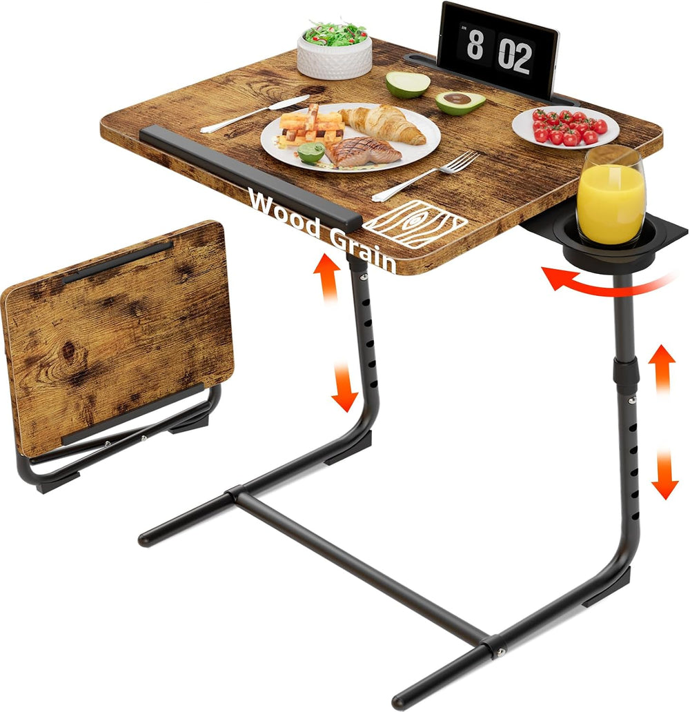 Folding TV Tray Adjustable Dinner - Trays for Eating On Couch Wooden Tables M...