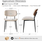 HULALA HOME Dining Chairs Set of 6 Mid-Century Modern Upholstered Kitchen Dining Room Chairs with Wood Curved Backrest, Black Metal Legs Fabric Dinner Chair for Living Room Cafe Restaurant Linen