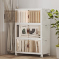 Extra Large Stackable Storage Bins with Lids & Wheels, Foldable Collapsible Closet Organizers Storage Cabinet with Doors for Bedroom Dorm (White, 165QT-55QT/14GAL*3Pack)