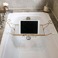 BESTHLS Bathtub Tray Caddy for Luxury Bath Expandable Extra Wide Bath Tub Tray with Wine Glass Holder & Soap Accessaries Holder & Laptop Reading and Organizer Ideal for Home Spa Lover (Copper)