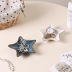Jewelry Dish Decorative Ring Tray, Ceramic Small Cute Trinket Tray 4.92" | Starfish Shape Aesthetic Jewelry Plate Key Bowl Organizing Necklace Earrings, Home Decor Reactive Glaze Blue
