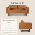 Poly & Bark Napa Leather Couch - 72 Inch Apartment Sofa with 2 Bolsters - Full-Grain Leather Sofa for Living Room with Feather-Down Topper - Living Room Couch - Vintage Italian Leather in Cognac Tan