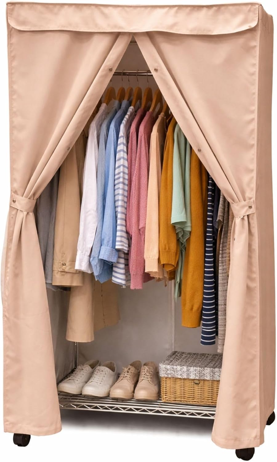 Formosa Covers Portable Garment Rolling Rack Cover - Protect Your Clothes from Dust Keep Your Room Looking Organized in Beige Khaki (Cover Only) (36" W x 18" D x 68" H)