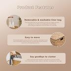 Laundry Hamper with Lid and Removable Liner Bag, Handwoven Natural Hyacinth Clothes Hamper with Heightened Feet, Wicker Laundry Basket for Clothes and Towels，Middle
