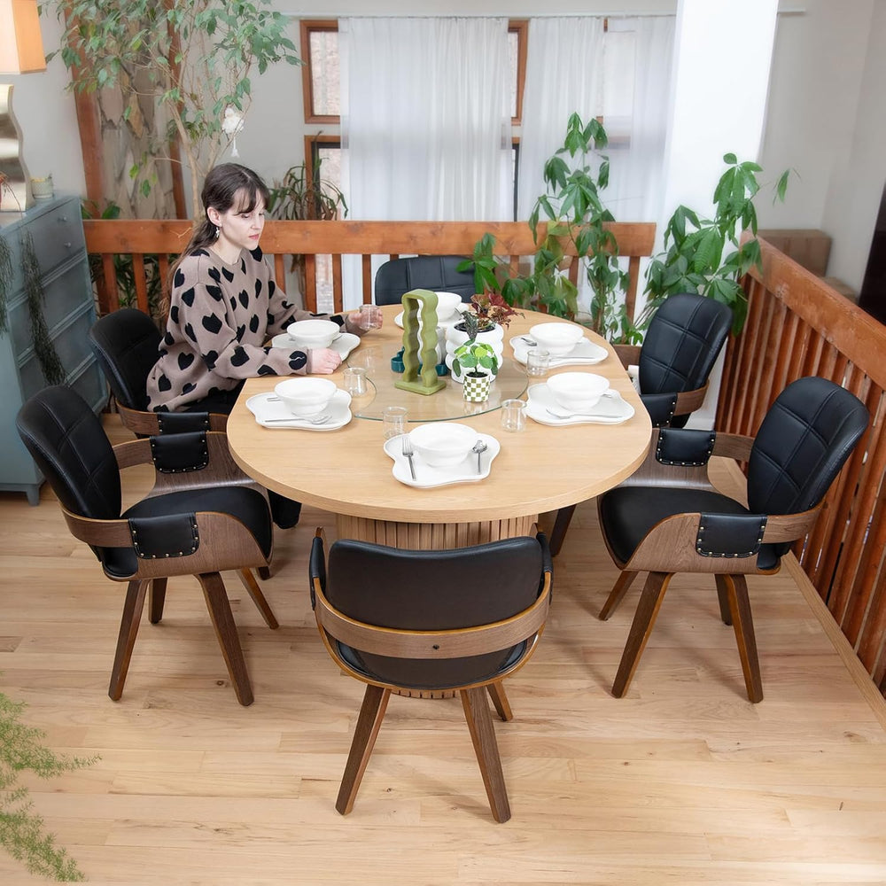Dining Chairs Set of 6, 360° Swivel Faux Leather Dining Room & Kitchen Ch...