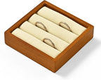 Solid Wood 3-Slots Jewelry Ring Display Tray Showcase Small Jewelry Display Organizer Tray for Rings(S,Beige)
