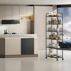6-Tier Slim Storage Cart with Wheels,10in Wide Black Narrow Rolling Shelf,Sturdy Slim Storage Ideal for Kitchen, Bathroom, and Laundry Room