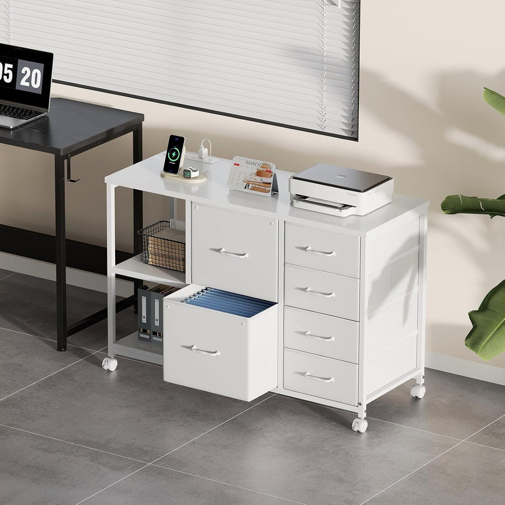 Maihail 6 Drawer File Cabinet with Charging Station and Open Storage Shelf, W...