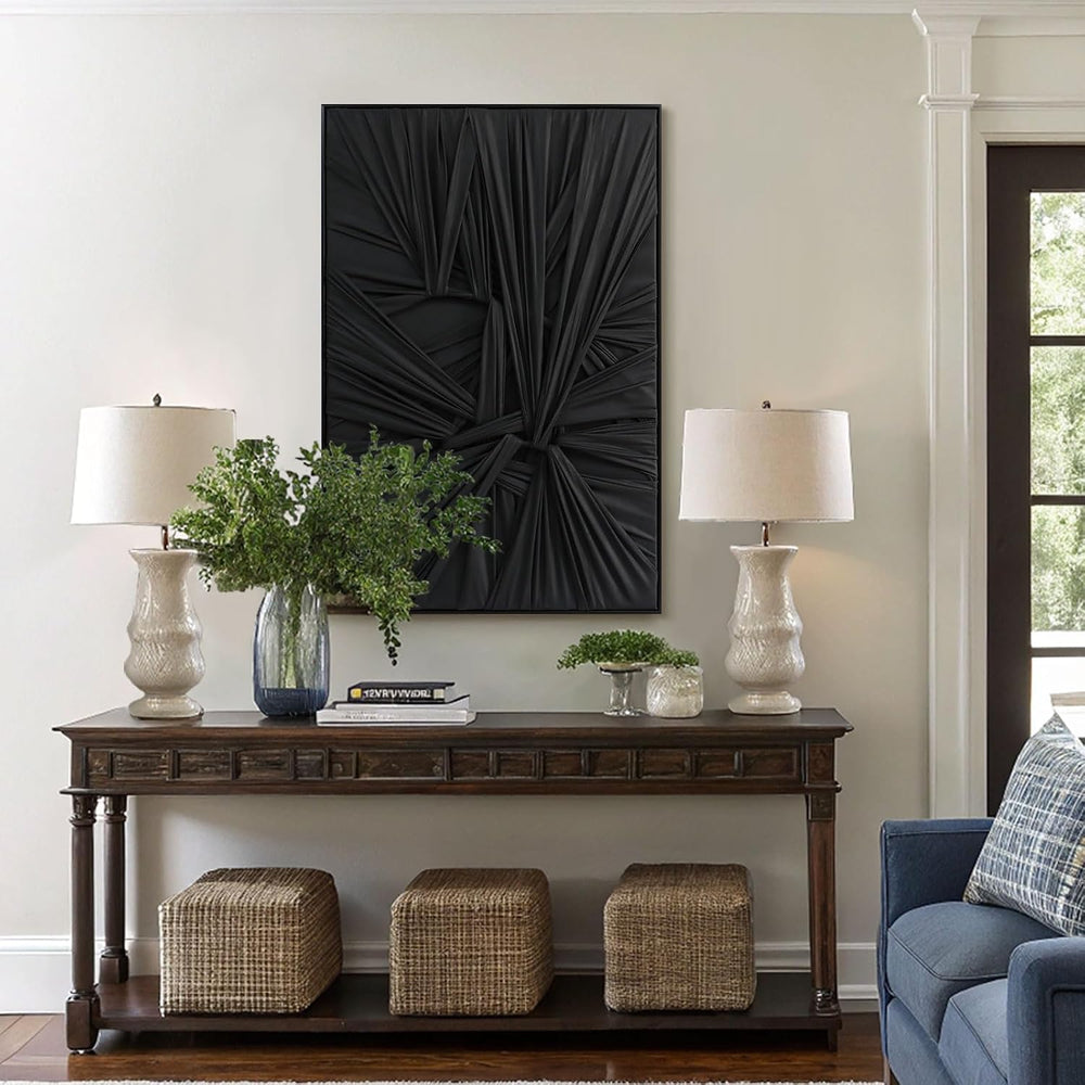 SAFERRYHOME Black Abstract 3D Textured Thick Minimalist Wall Art,24"x36&...