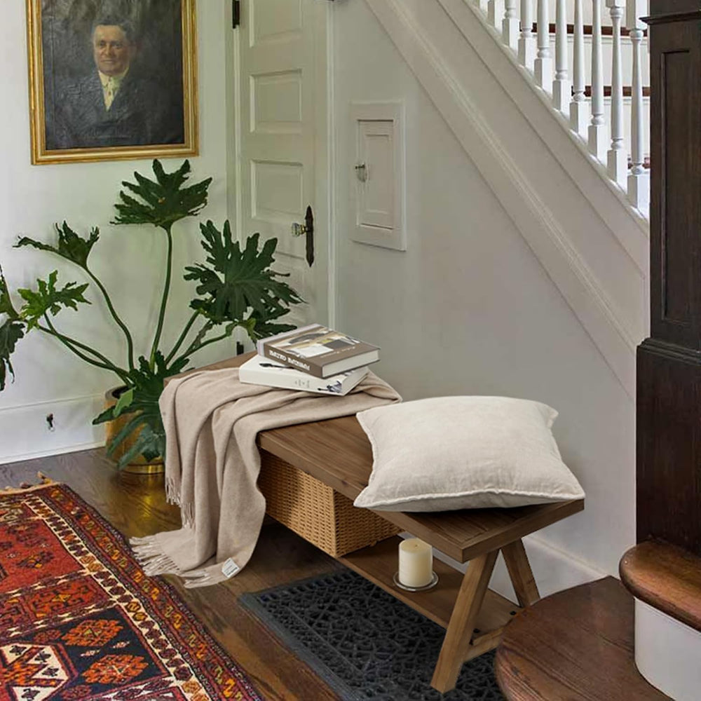RowyPoey Solid Wood Bench, 43" Farmhouse Entryway Bench with Shoe Storag...