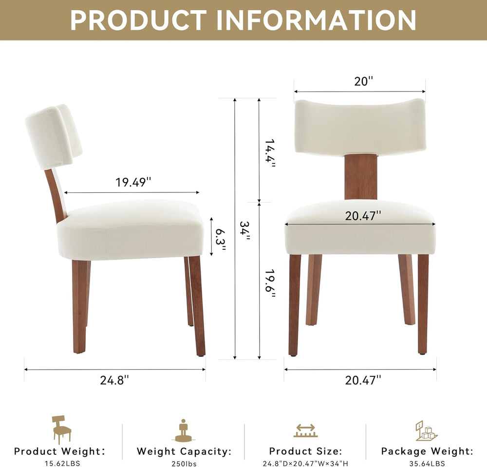 Mid-Century Modern Dining Chairs Set of 4, Upholstered Linen Fabric Kitchen C...