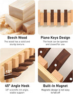 Wooden Wall Hooks,Beech Wood Coat Rack with Magnetic Closure with 4 Hooks, 45° Angle Rust-Proof Entryway Hooks for Sturdy Hanging, Eco-Friendly Finish for Hallway, Bedroom, Bathroom