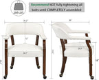 LEEMTORIG Large Dining Chairs with Casters and Arms, Rolling Dining Chairs with Wheels, Accent Game Poker Chairs, Wood Boss Caption's Chairs, 26“Dx25.2 Wx31.5“H, Cherry Legs & Ivory PU, SY-1533-WT