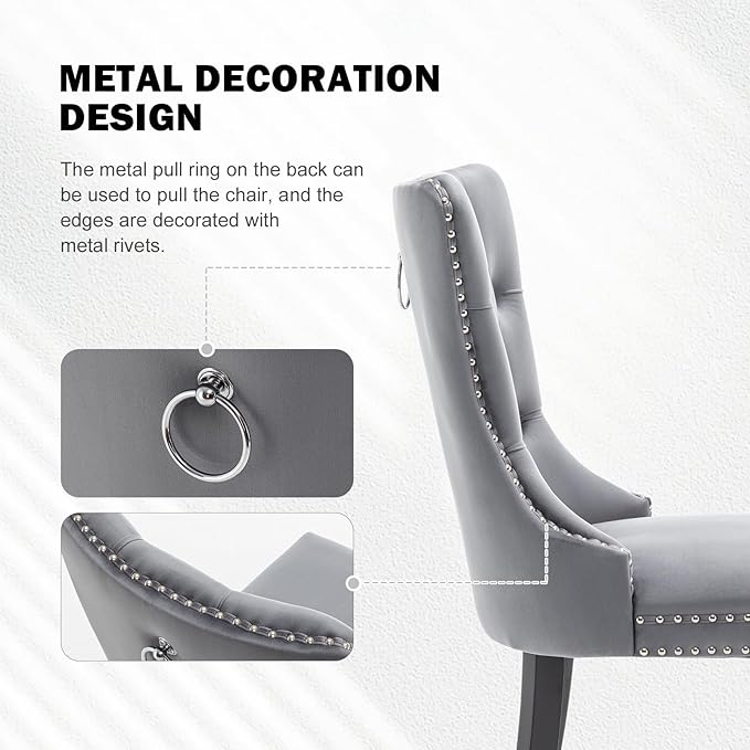 Velvet Dining Chairs Set of 6,Upholstered Dining Chairs with Ring Pull Trim a...