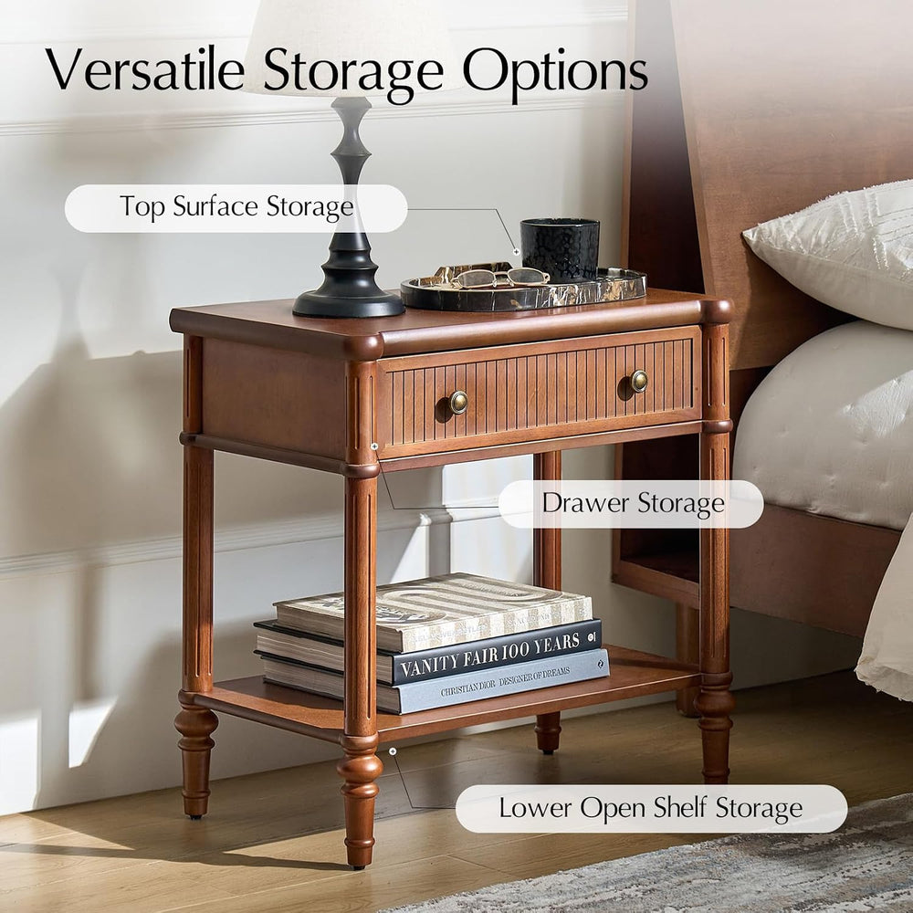 HULALA HOME Wood Nightstand with Charging Station, Traditional End Table with...