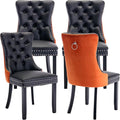 Modern Dining Chairs Set of 4, Tufted Upholstered Dining Chair with Solid Wood Legs, Velvet and Leather Dining Chairs, Sillas de Comedor, Comfy Kitchen Chair (Black+Orange, 4Pcs)