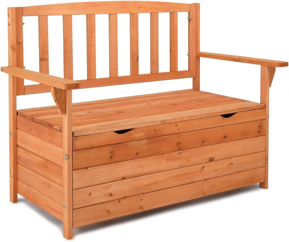 Outdoor Cedar Wood Storage Bench with Backrest and Armrests | 44.09 x 22.83 x...