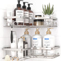 Corner Shower Caddy - 2 Pack, Adhesive Shower Organizers, Rustproof Stainless Steel Shower Shelves with 8 Hooks, No Drilling Bathroom Organizers and Storage Racks, Space-Saving, Silver, Medium